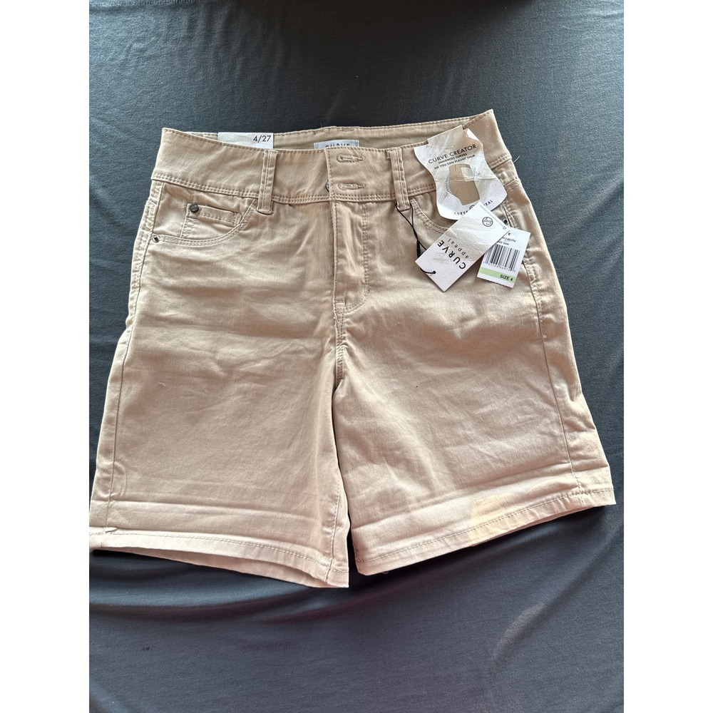 Curve Appeal Womens Sunbake Sand Curve Creator Chino Shorts Tan Size 4/27 NEW